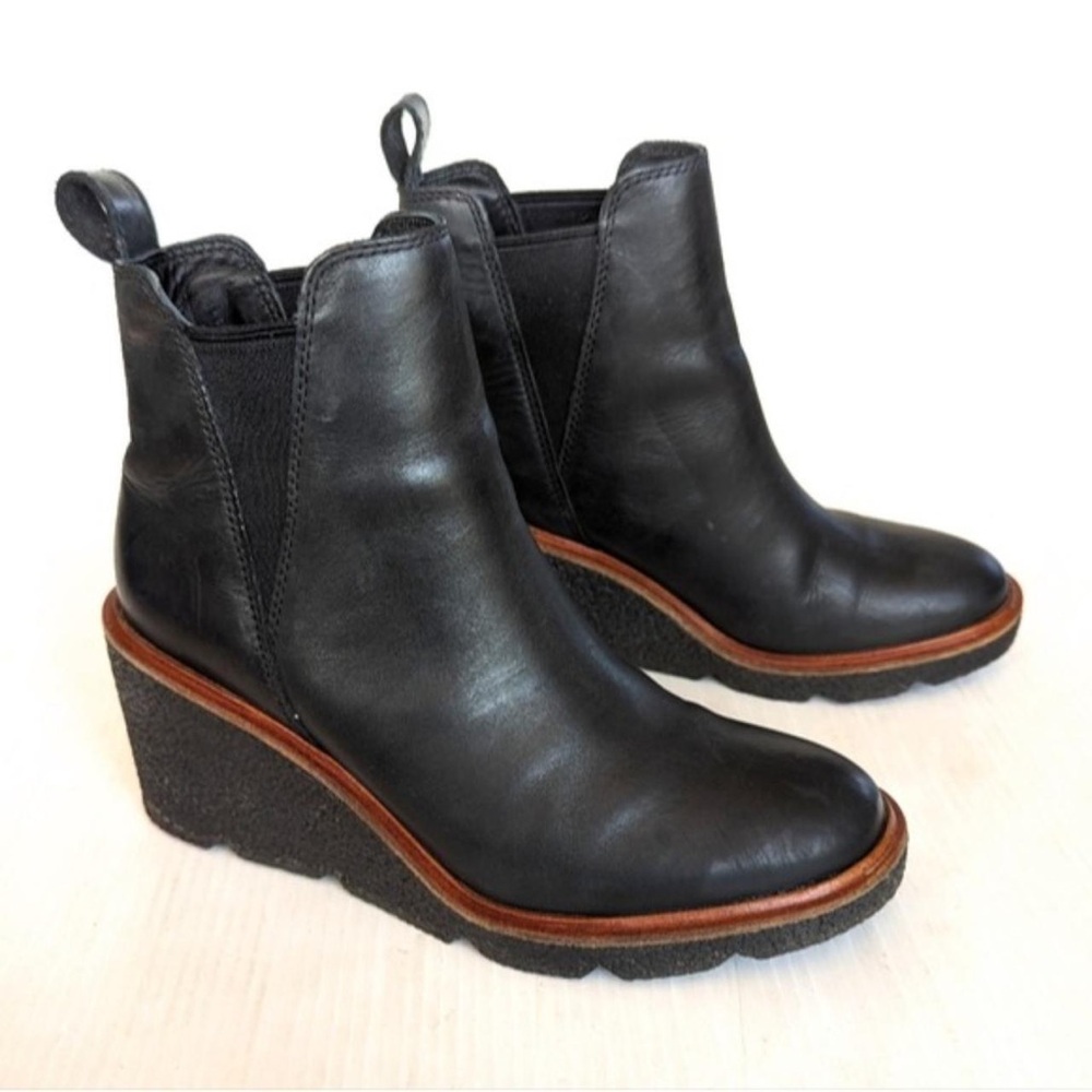 Clarks Black Ankle Boots with Wedge Heel